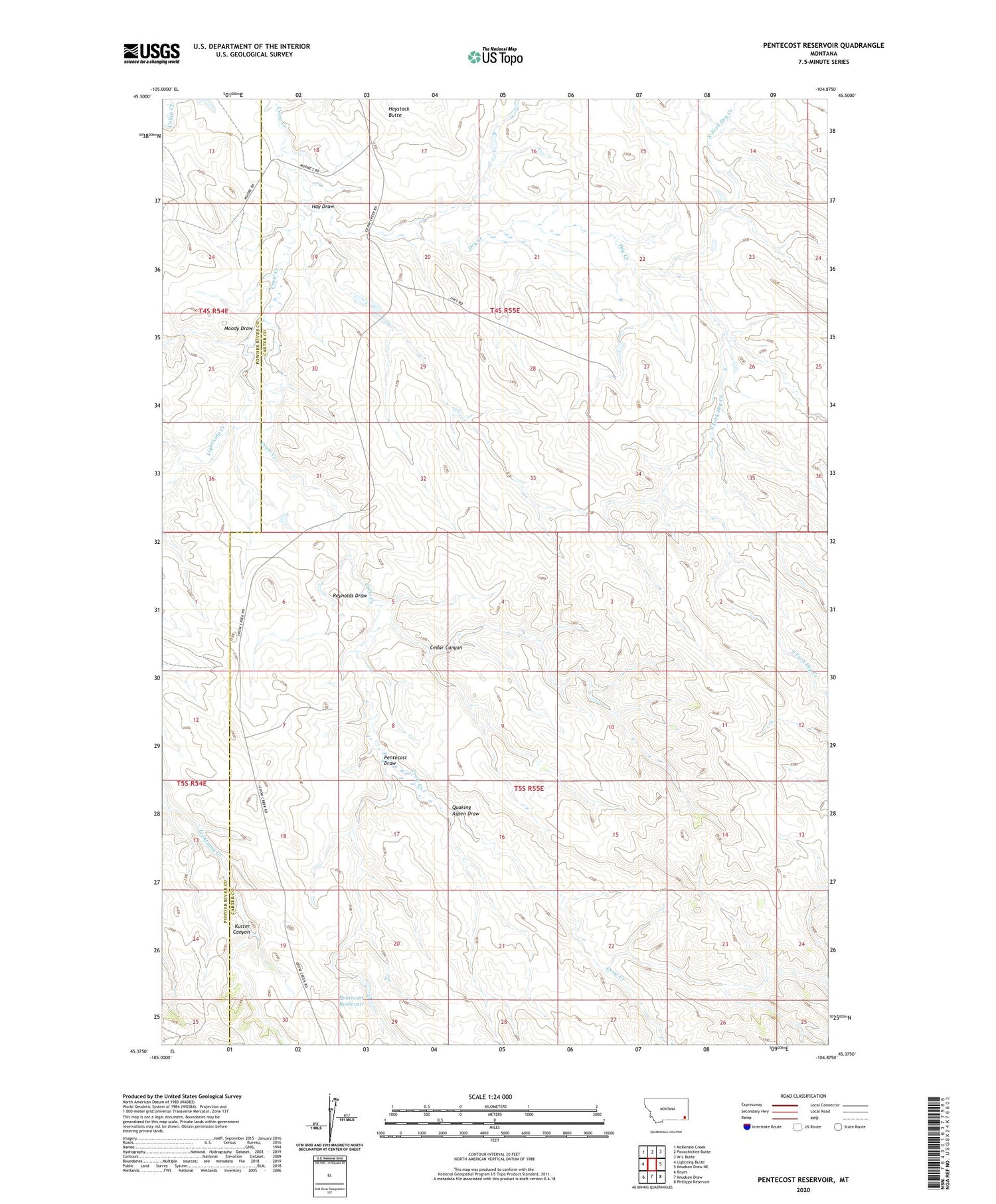 Pentecost Reservoir Montana US Topo Map Image