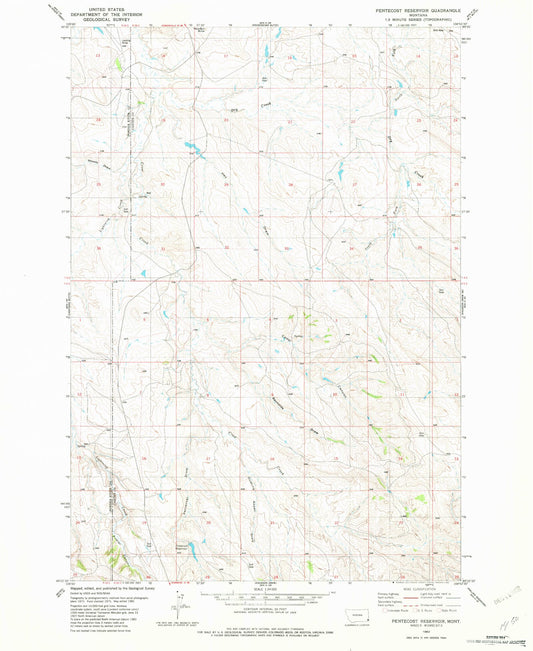 Classic USGS Pentecost Reservoir Montana 7.5'x7.5' Topo Map Image