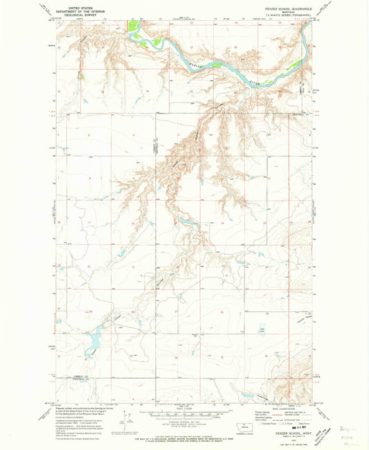 Classic USGS Penzer School Montana 7.5'x7.5' Topo Map Image