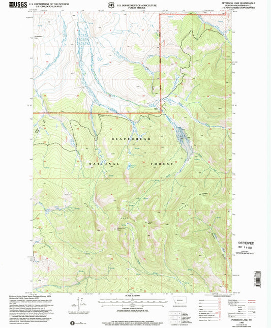 Classic USGS Peterson Lake Montana 7.5'x7.5' Topo Map Image
