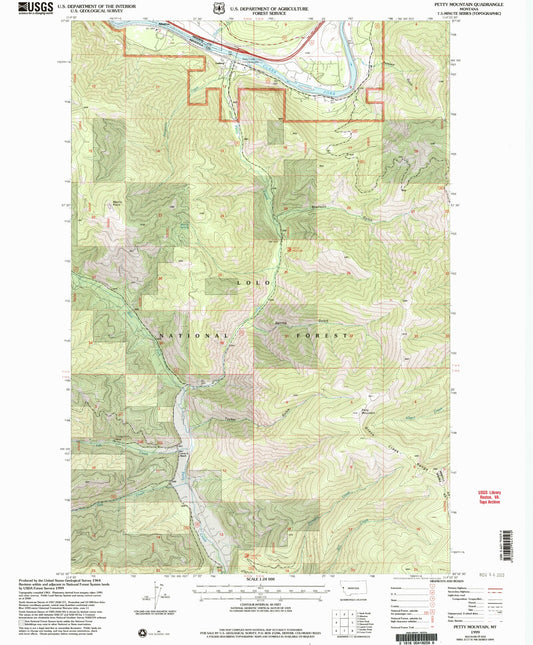 Classic USGS Petty Mountain Montana 7.5'x7.5' Topo Map Image