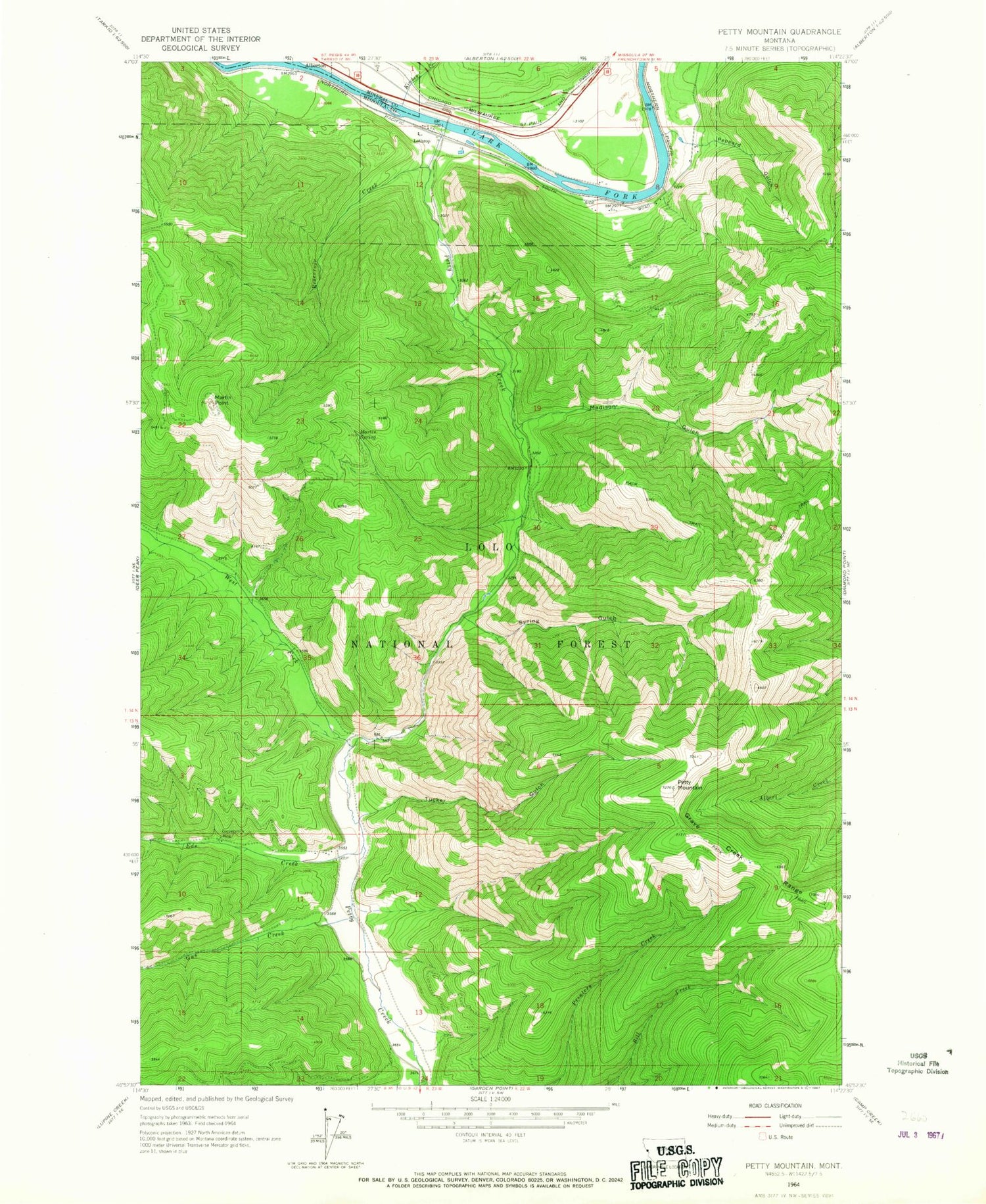 Classic USGS Petty Mountain Montana 7.5'x7.5' Topo Map Image