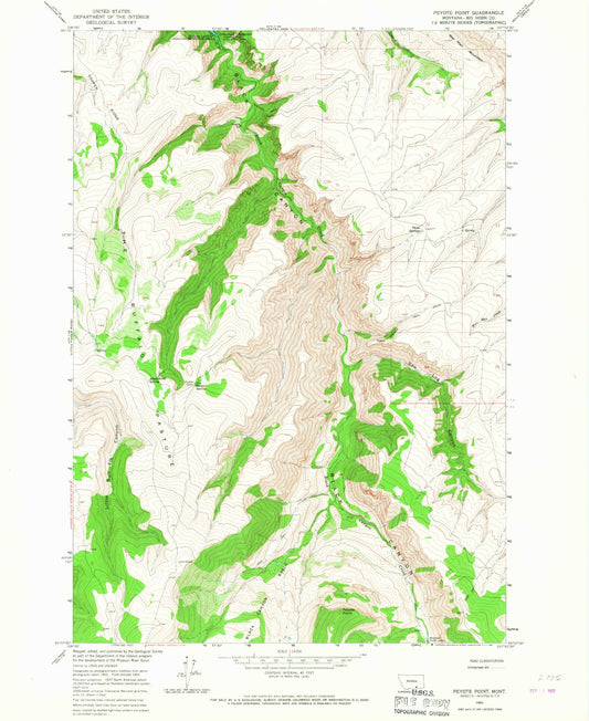 Classic USGS Peyote Point Montana 7.5'x7.5' Topo Map Image