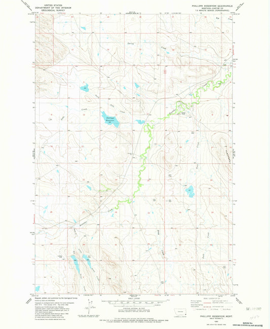 Classic USGS Phillippi Reservoir Montana 7.5'x7.5' Topo Map Image