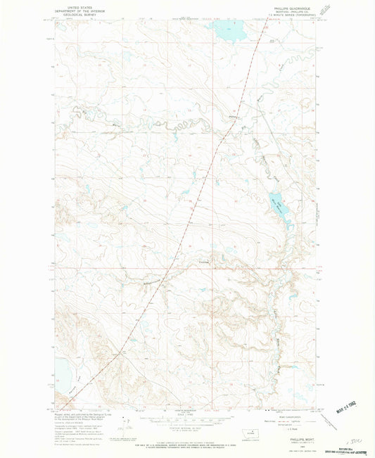 Classic USGS Phillips Montana 7.5'x7.5' Topo Map Image