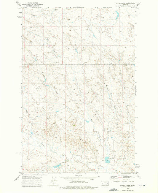 Classic USGS Physic Creek Montana 7.5'x7.5' Topo Map Image