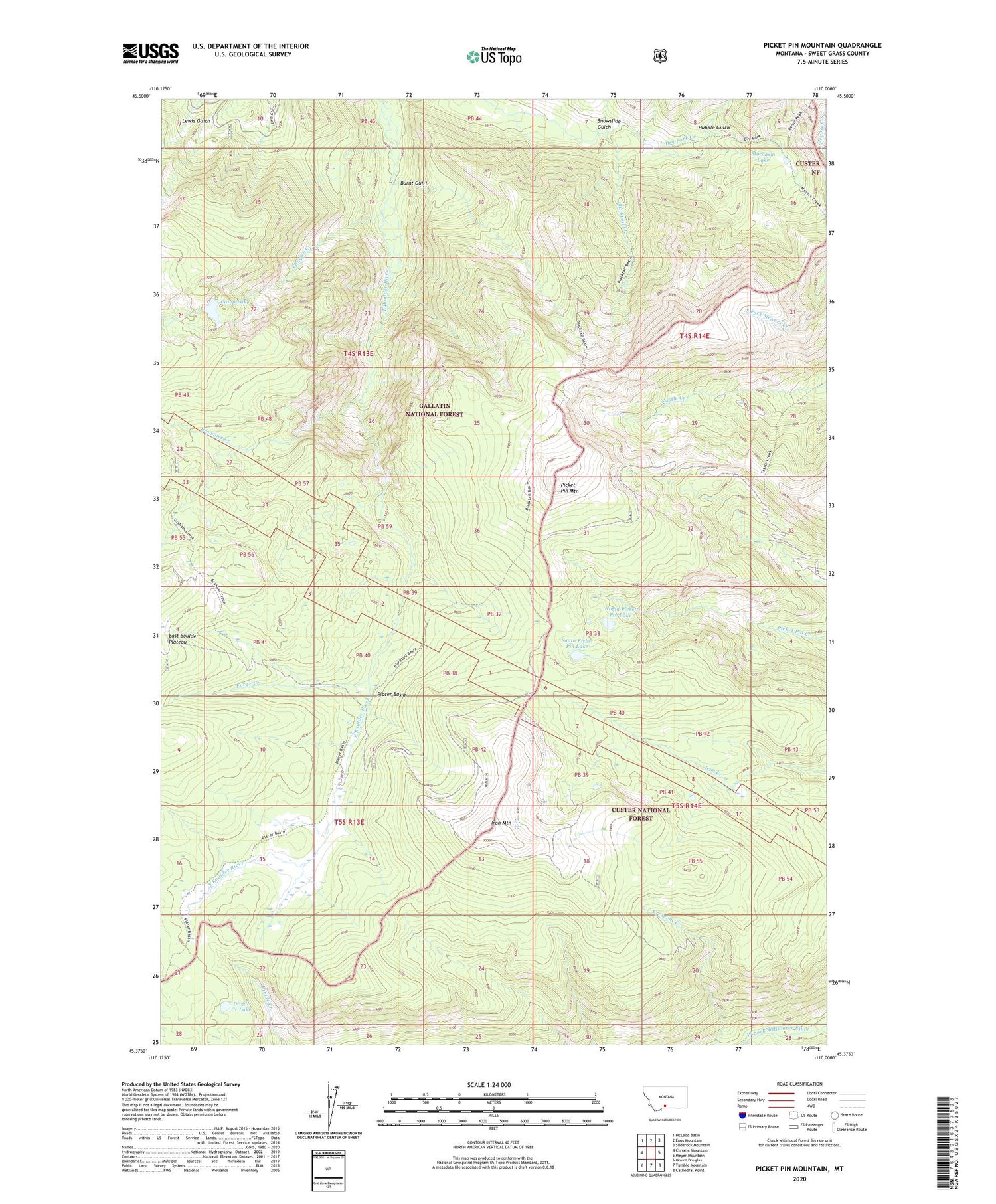 Picket Pin Mountain Montana US Topo Map Image