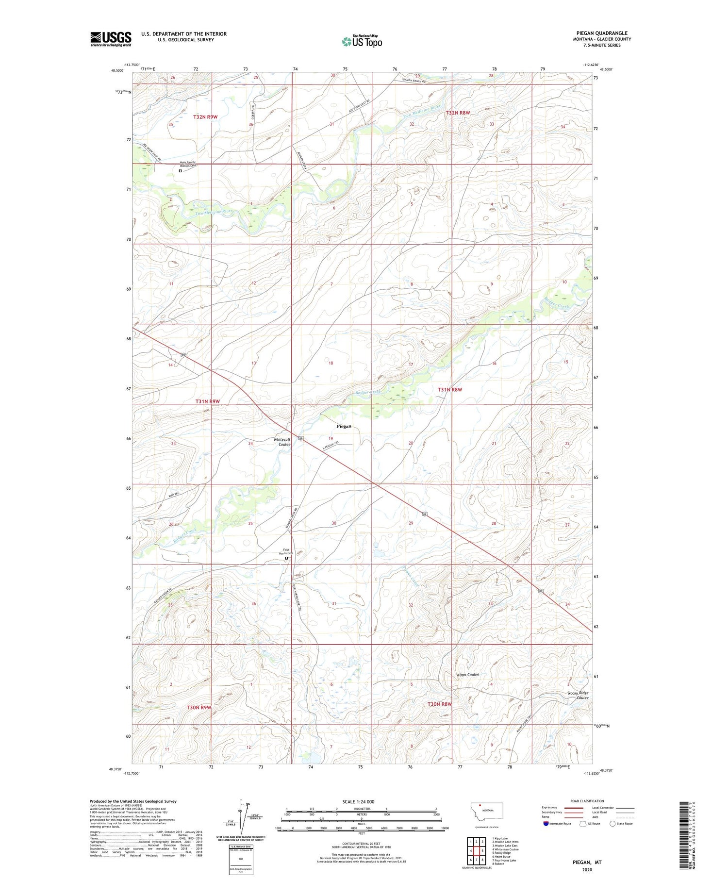 Piegan Montana US Topo Map Image