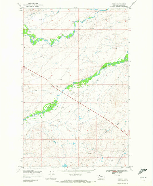 Classic USGS Piegan Montana 7.5'x7.5' Topo Map Image