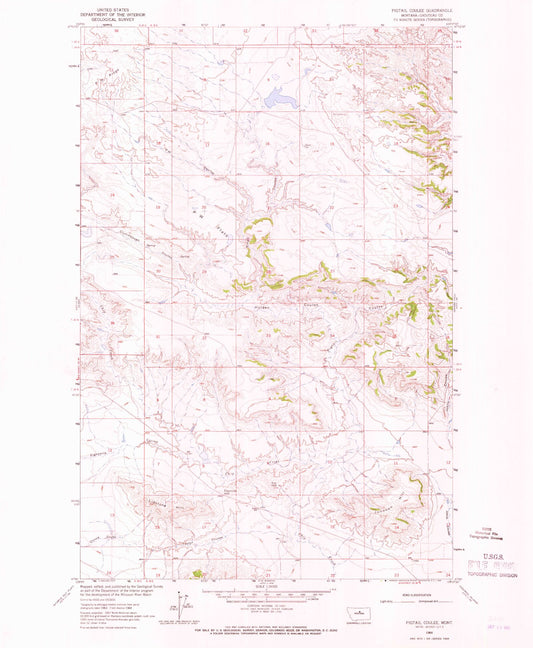 Classic USGS Pigtail Coulee Montana 7.5'x7.5' Topo Map Image