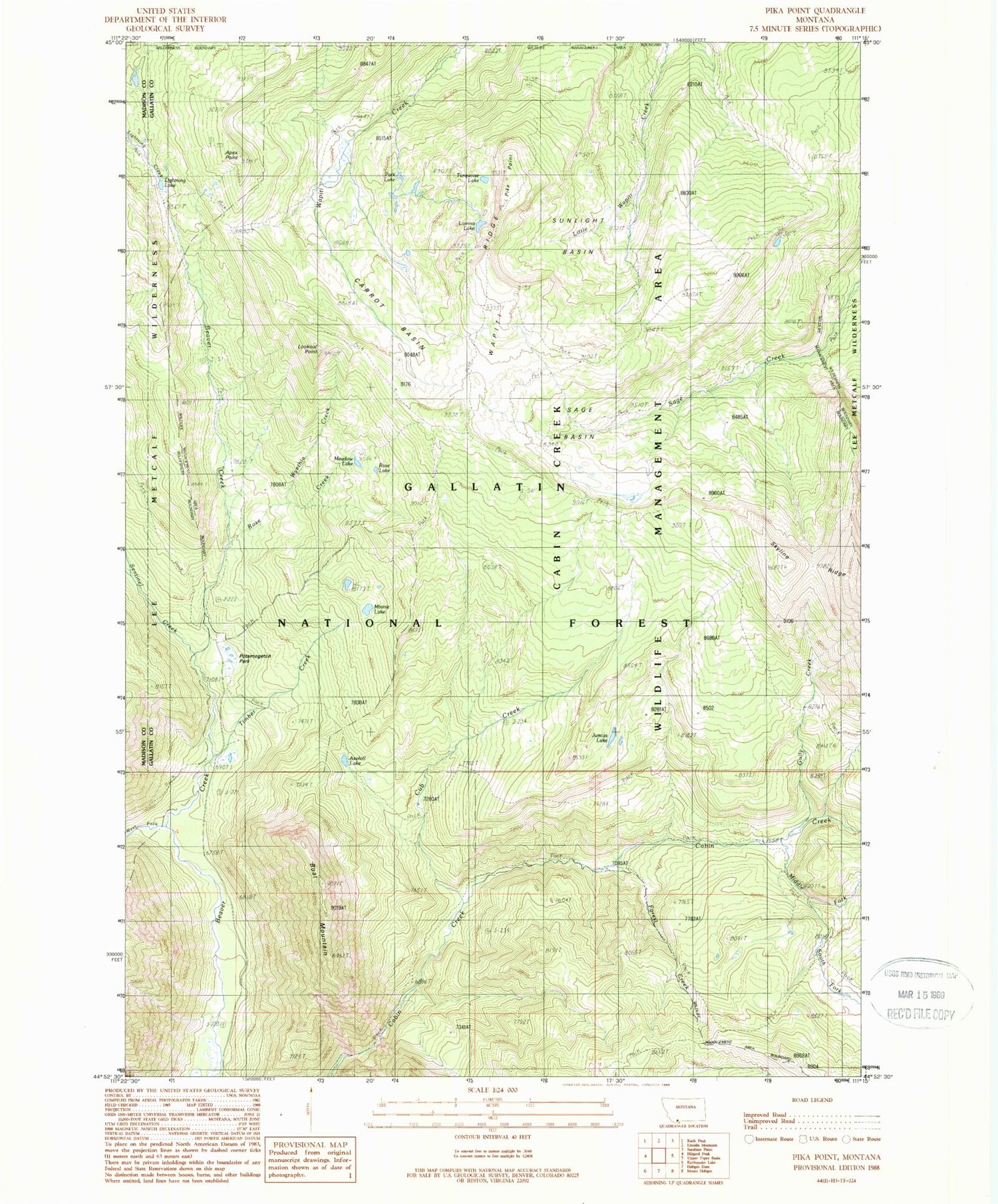 Classic USGS Pika Point Montana 7.5'x7.5' Topo Map Image