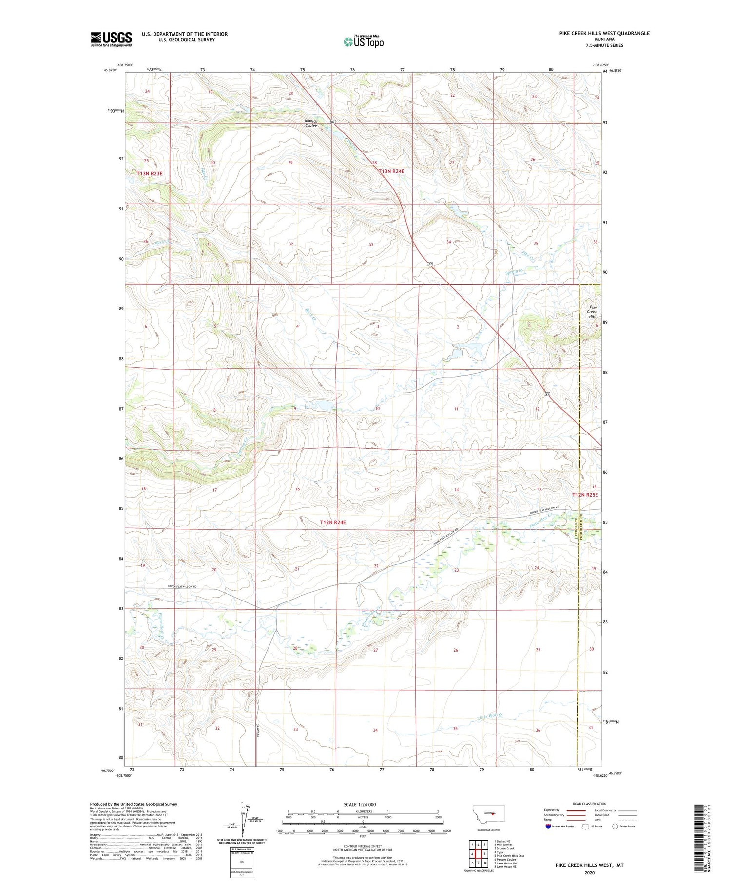Pike Creek Hills West Montana US Topo Map Image