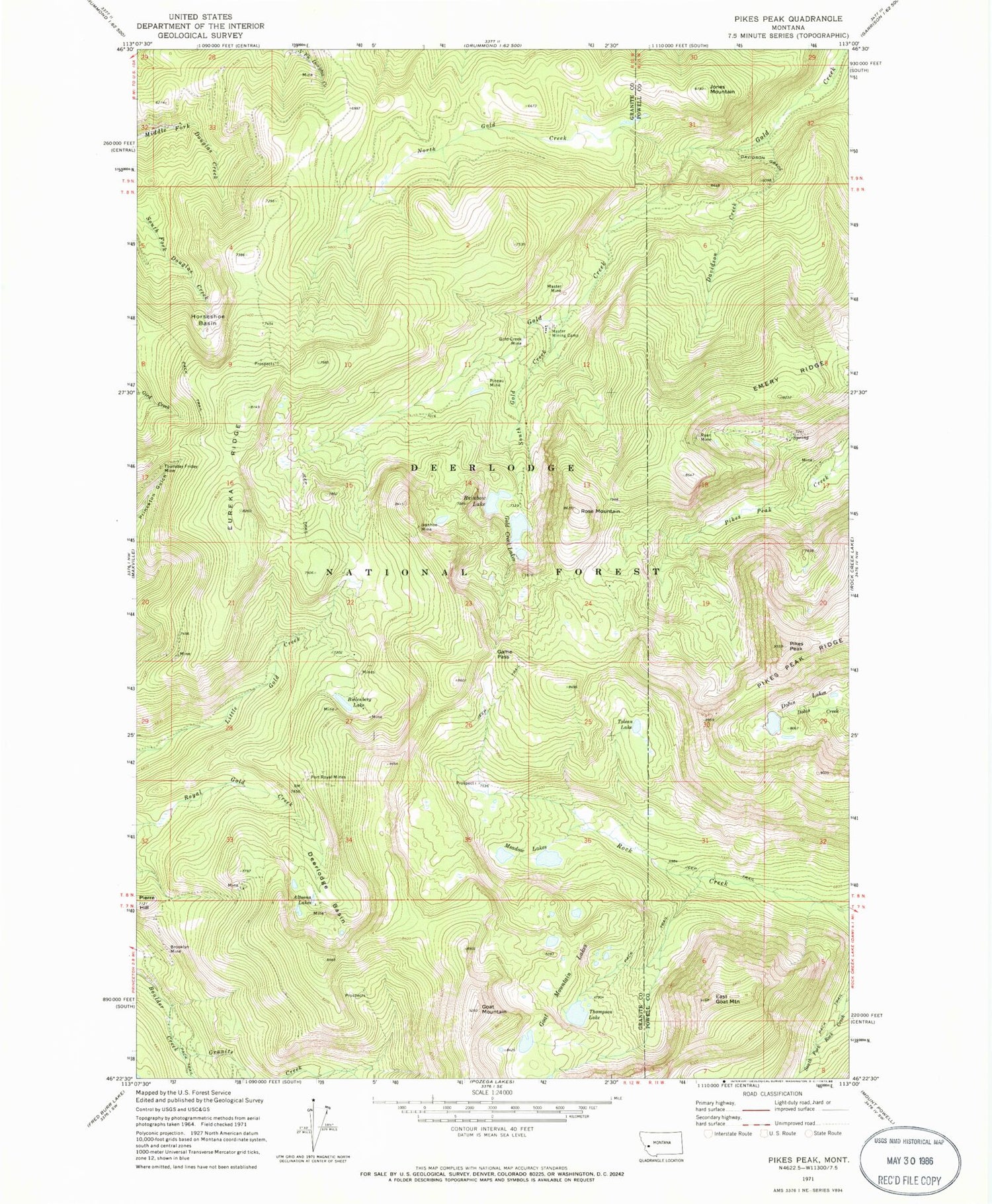 Classic USGS Pikes Peak Montana 7.5'x7.5' Topo Map Image