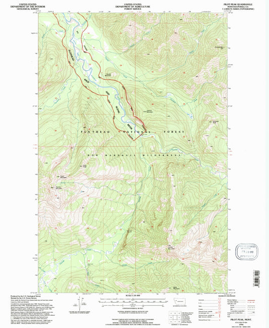 Classic USGS Pilot Peak Montana 7.5'x7.5' Topo Map Image