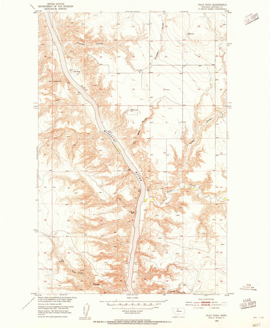 Classic USGS Pilot Rock Montana 7.5'x7.5' Topo Map Image