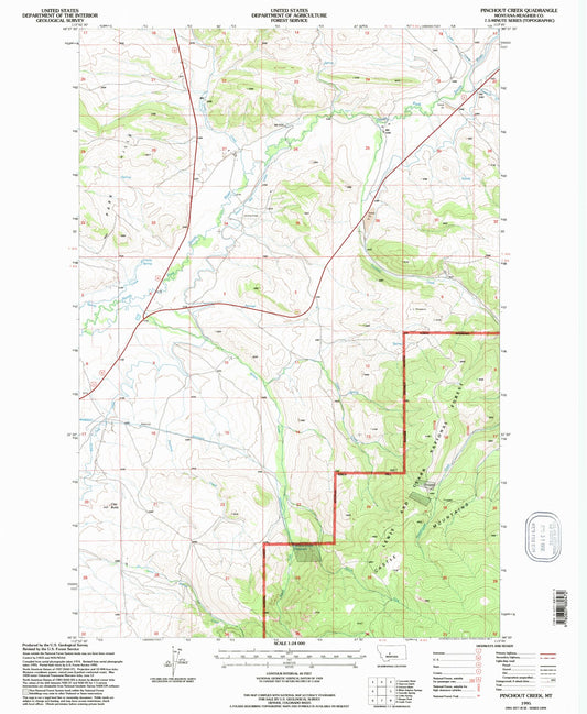Classic USGS Pinchout Creek Montana 7.5'x7.5' Topo Map Image