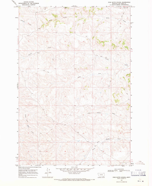 Classic USGS Pine Butte School Montana 7.5'x7.5' Topo Map Image