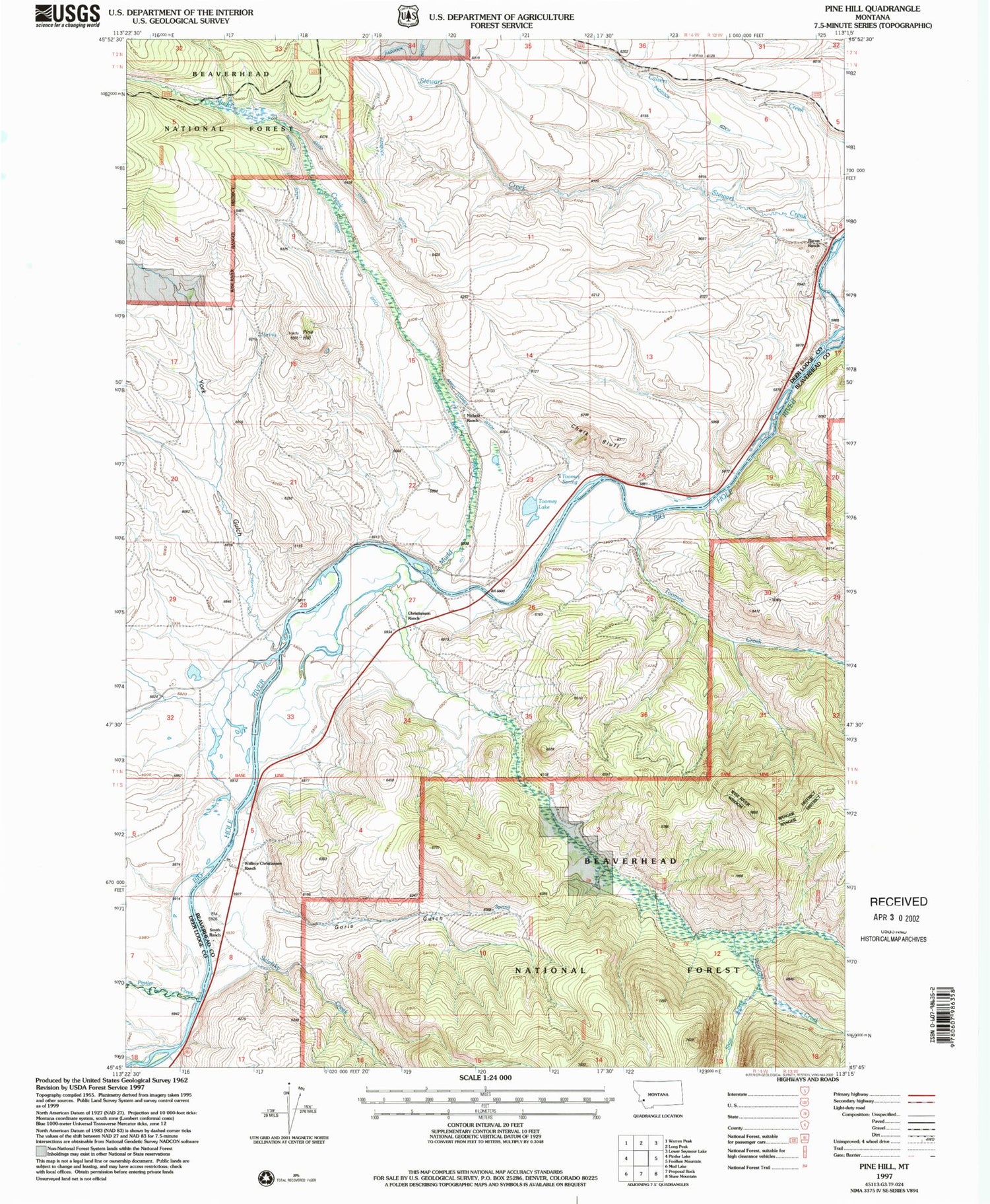 Classic USGS Pine Hill Montana 7.5'x7.5' Topo Map Image