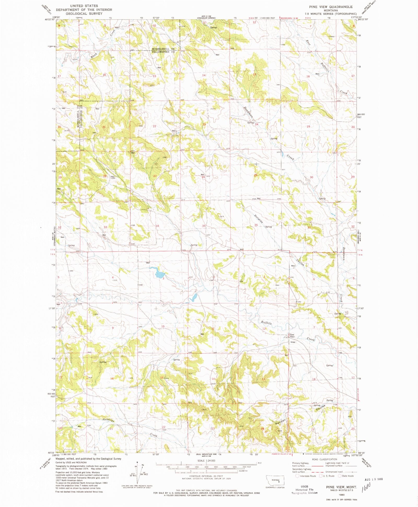 Classic USGS Pine View Montana 7.5'x7.5' Topo Map – MyTopo Map Store