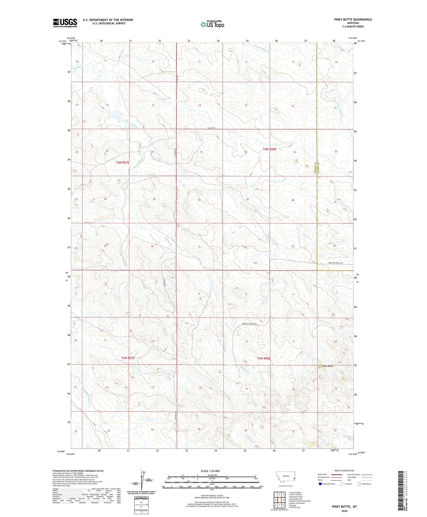 Piney Butte Montana US Topo Map Image