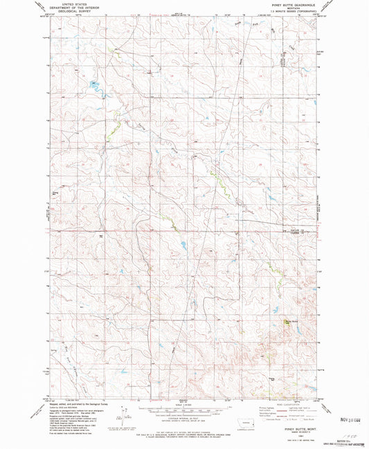 Classic USGS Piney Butte Montana 7.5'x7.5' Topo Map Image