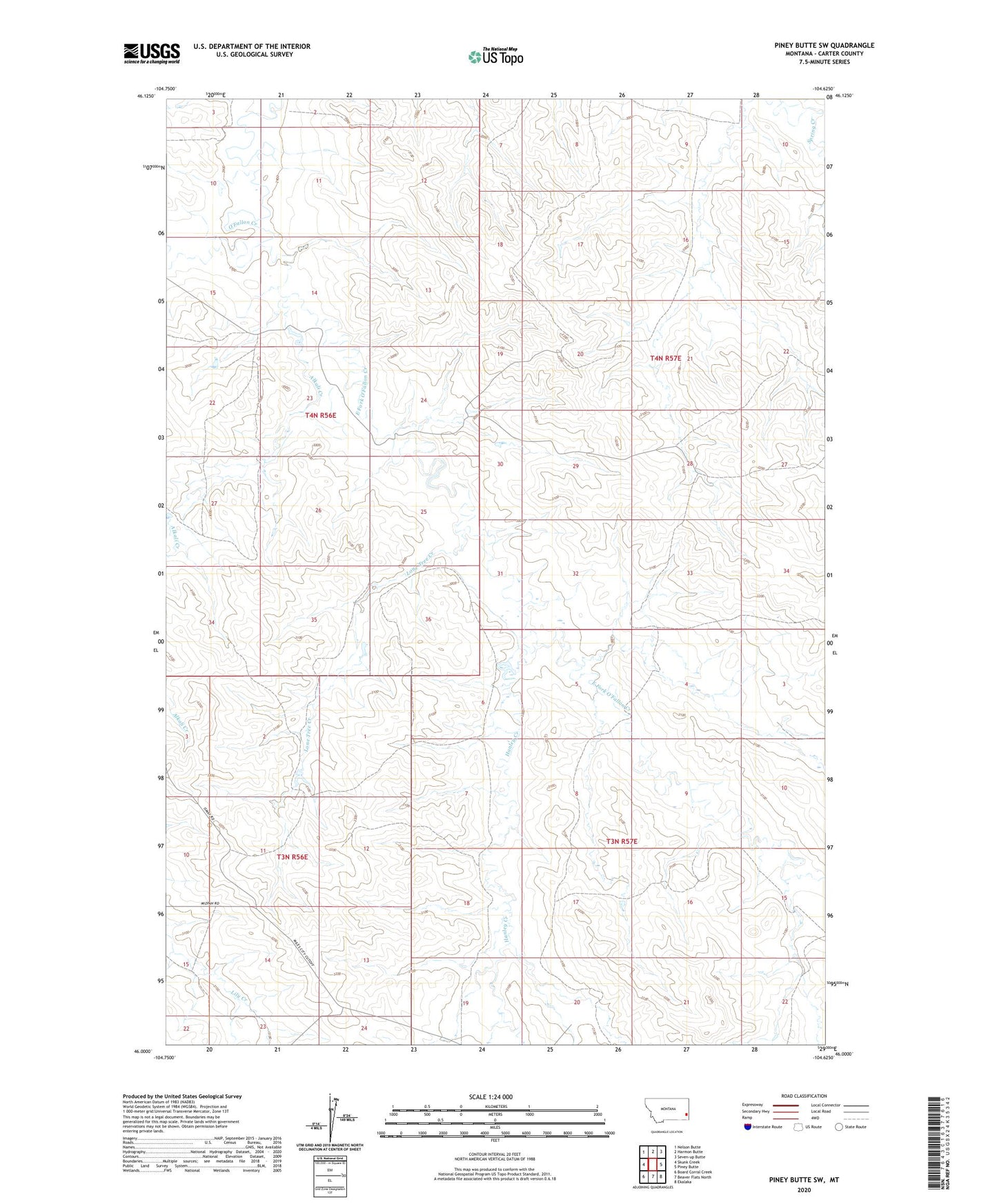 Piney Butte SW Montana US Topo Map Image