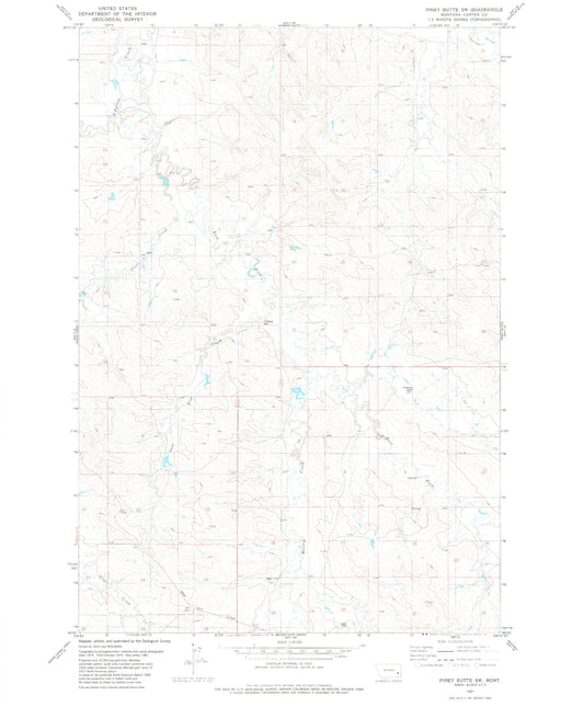 Classic USGS Piney Butte SW Montana 7.5'x7.5' Topo Map Image