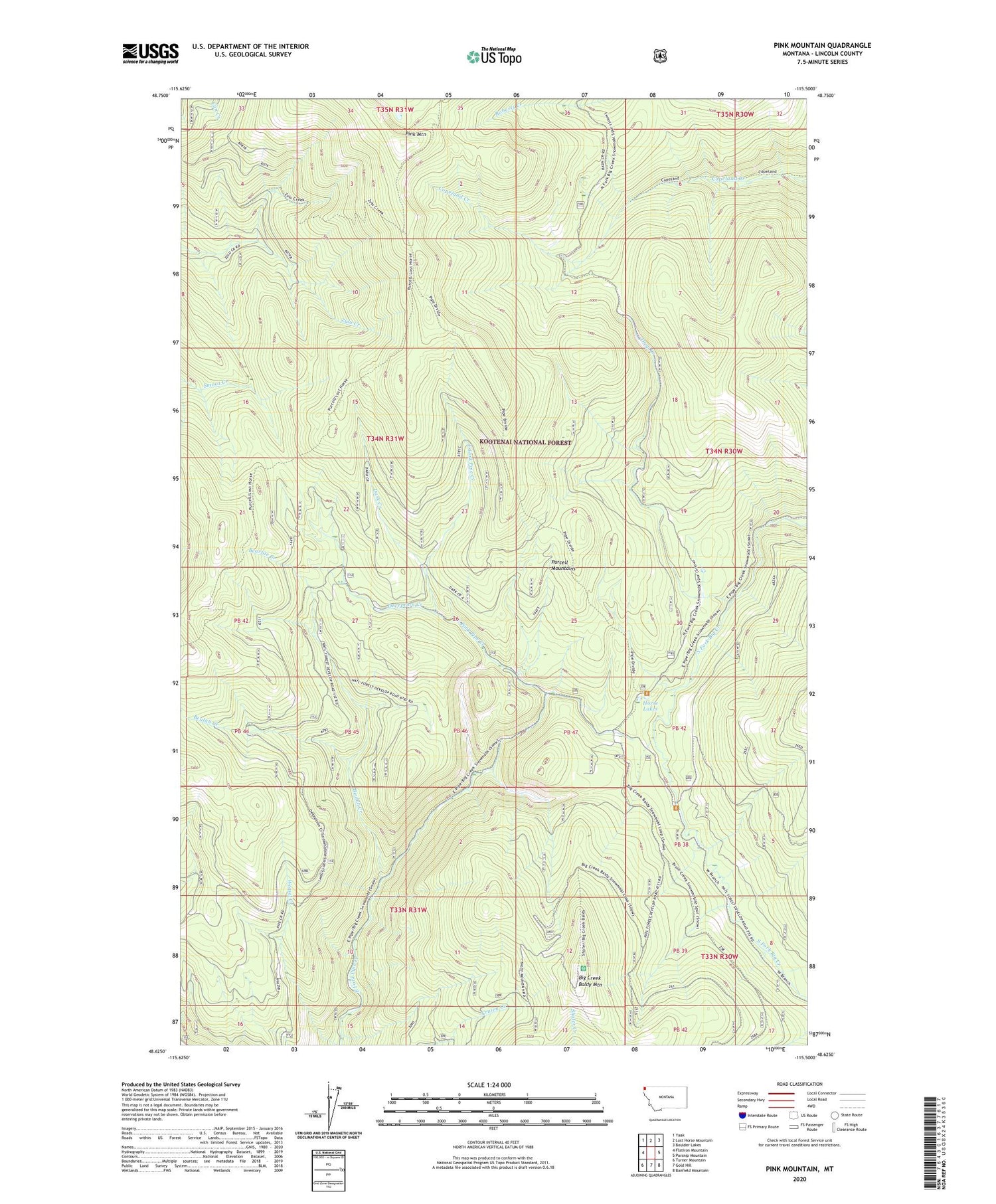 Pink Mountain Montana US Topo Map Image