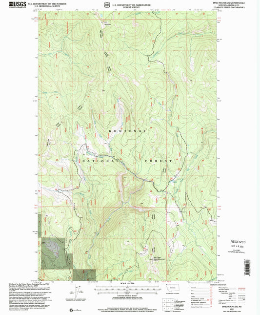 Classic USGS Pink Mountain Montana 7.5'x7.5' Topo Map Image
