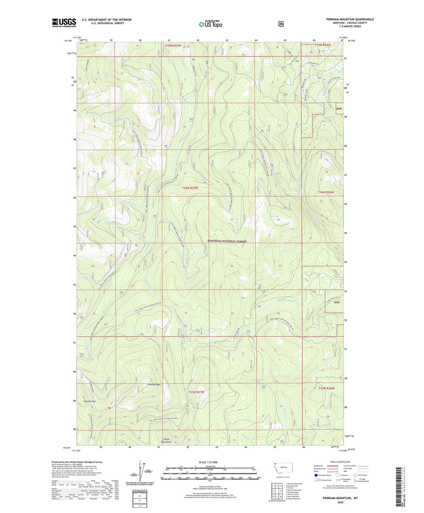 Pinkham Mountain Montana US Topo Map Image