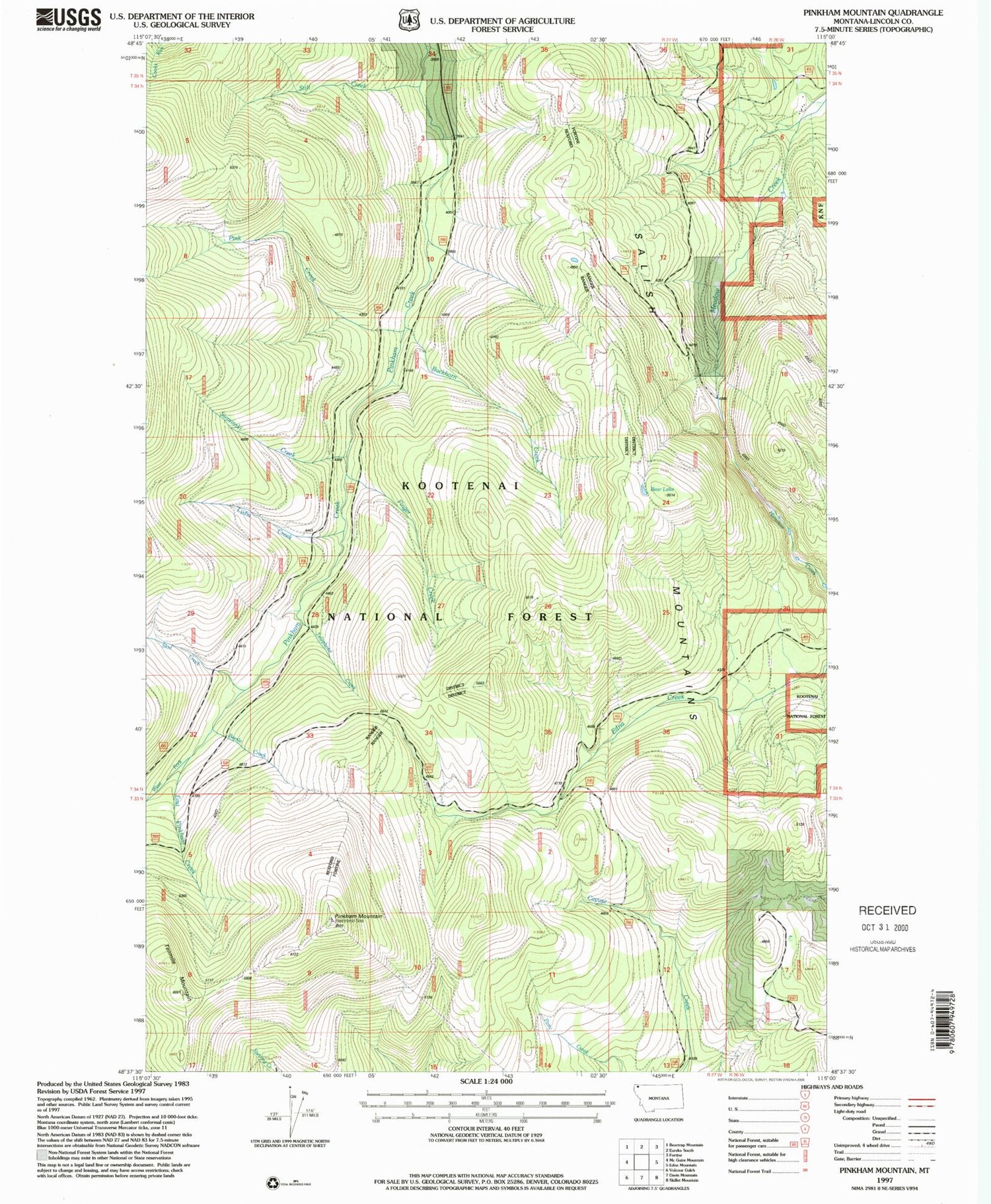 Classic USGS Pinkham Mountain Montana 7.5'x7.5' Topo Map Image
