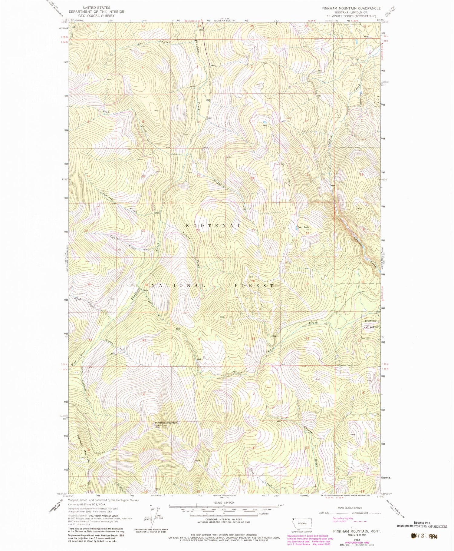 Classic USGS Pinkham Mountain Montana 7.5'x7.5' Topo Map Image
