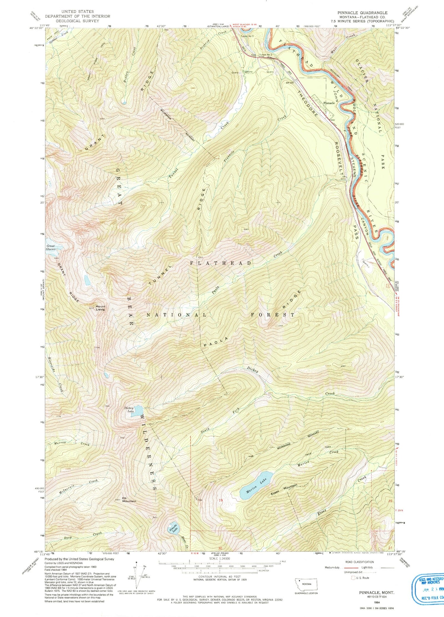 Classic USGS Pinnacle Montana 7.5'x7.5' Topo Map Image