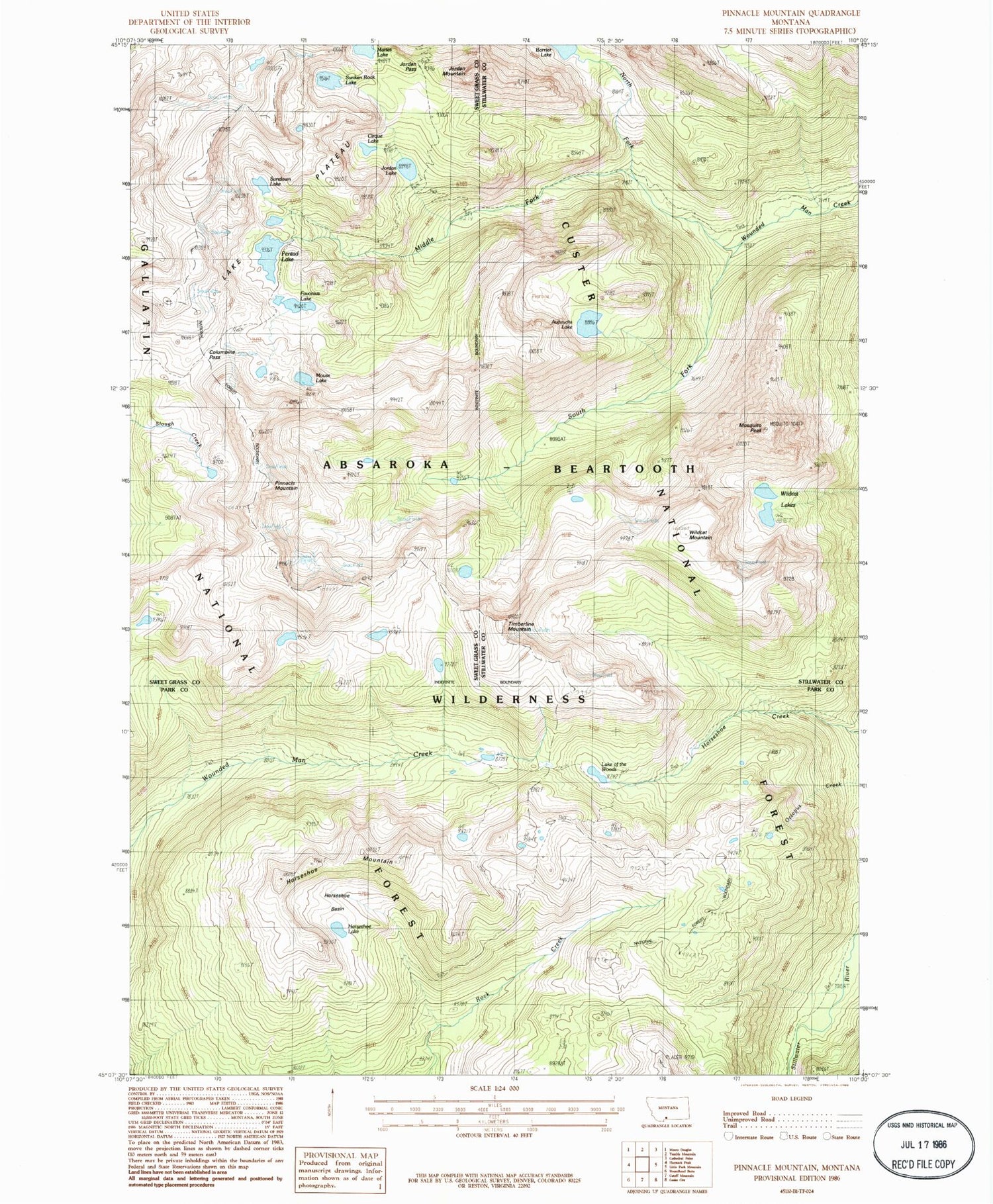 Classic USGS Pinnacle Mountain Montana 7.5'x7.5' Topo Map Image