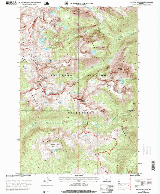 Classic USGS Pinnacle Mountain Montana 7.5'x7.5' Topo Map Image