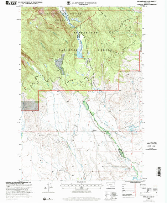 Classic USGS Pintler Lake Montana 7.5'x7.5' Topo Map Image