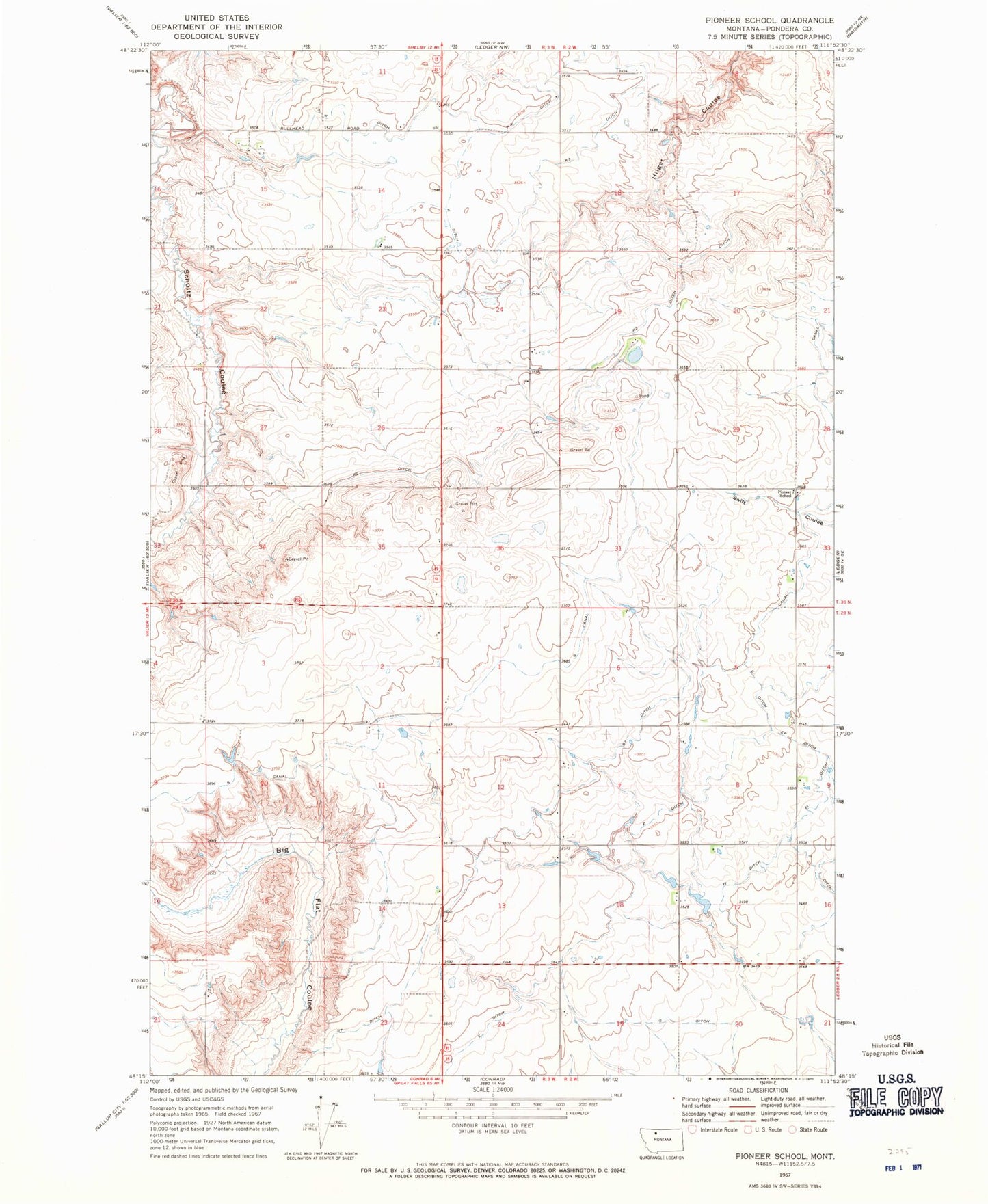 Classic USGS Pioneer School Montana 7.5'x7.5' Topo Map Image