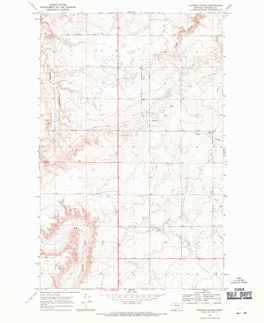 Classic USGS Pioneer School Montana 7.5'x7.5' Topo Map Image