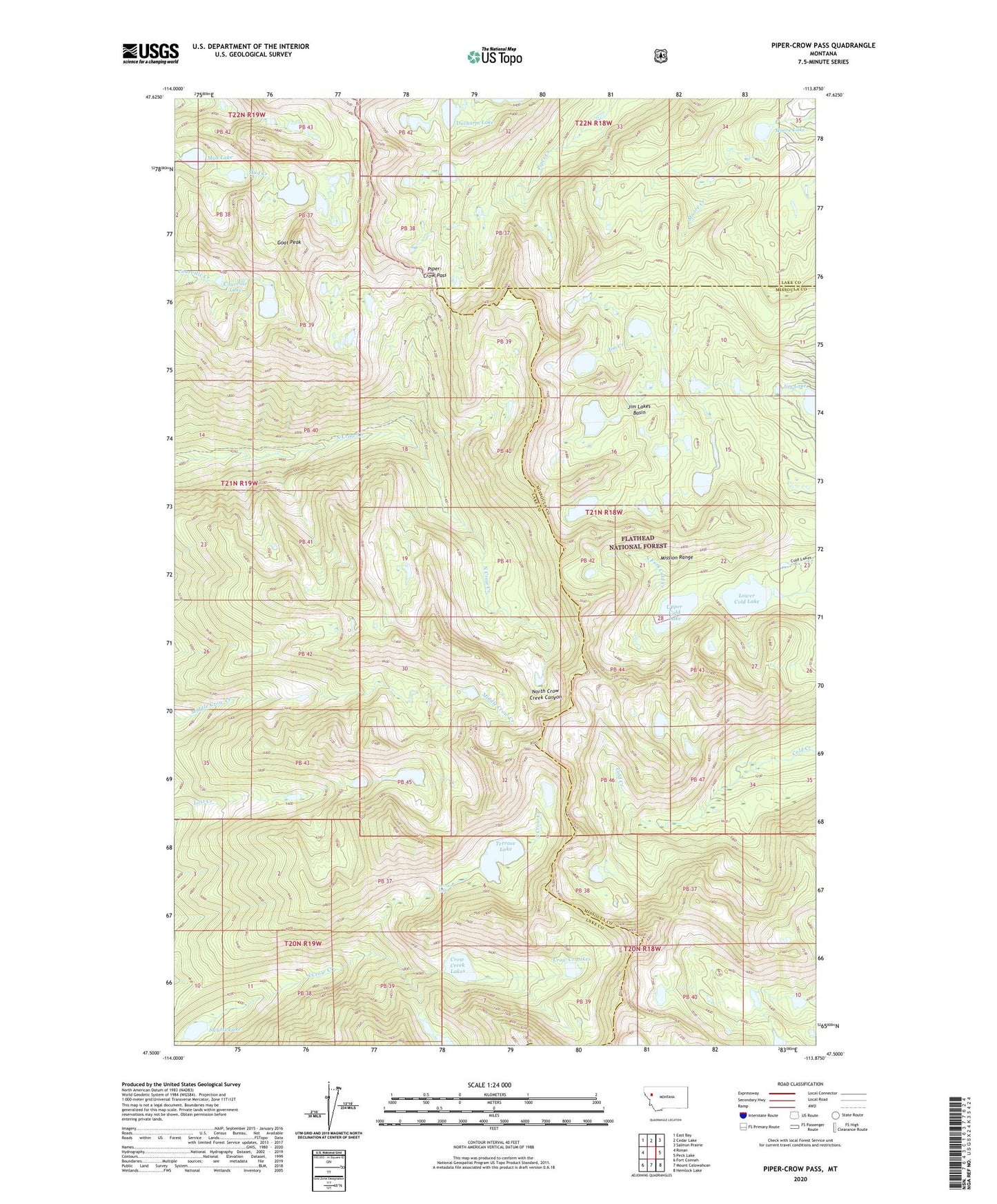 Piper-Crow Pass Montana US Topo Map Image