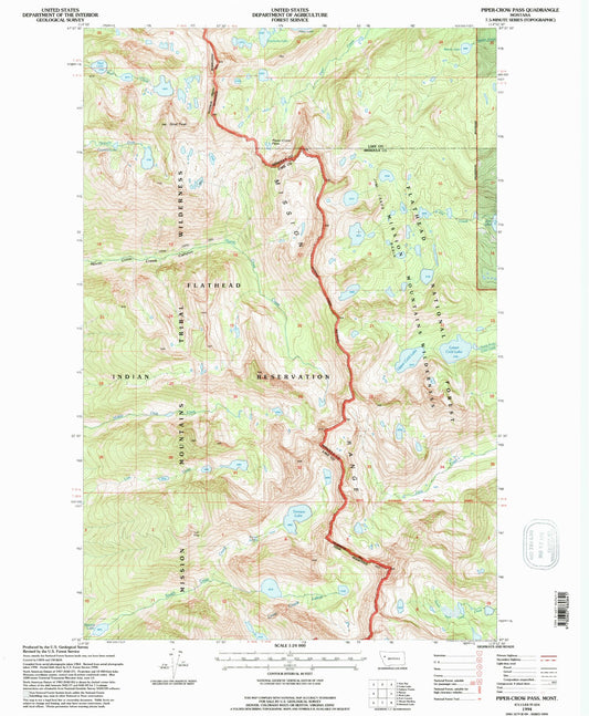 Classic USGS Piper-Crow Pass Montana 7.5'x7.5' Topo Map Image