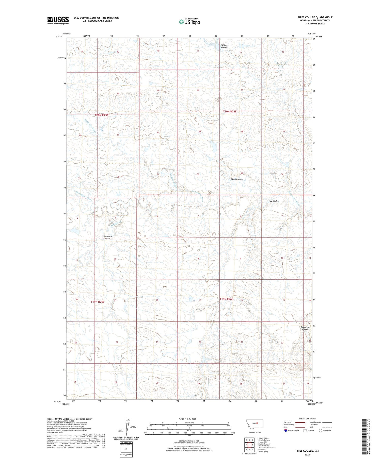 Pipes Coulee Montana US Topo Map Image