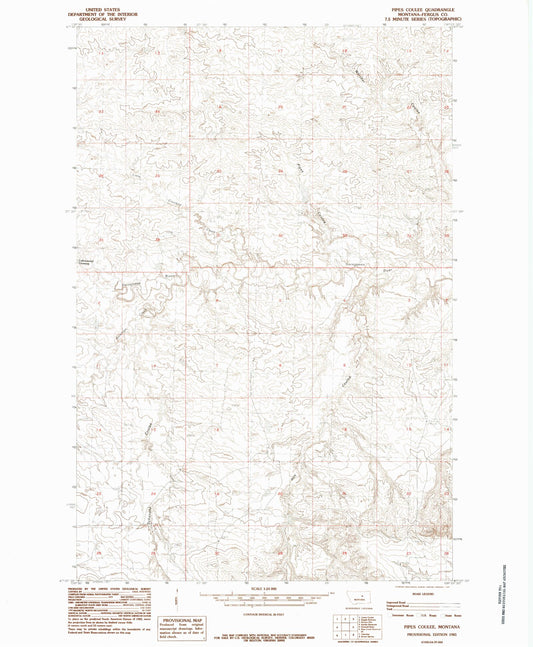 Classic USGS Pipes Coulee Montana 7.5'x7.5' Topo Map Image