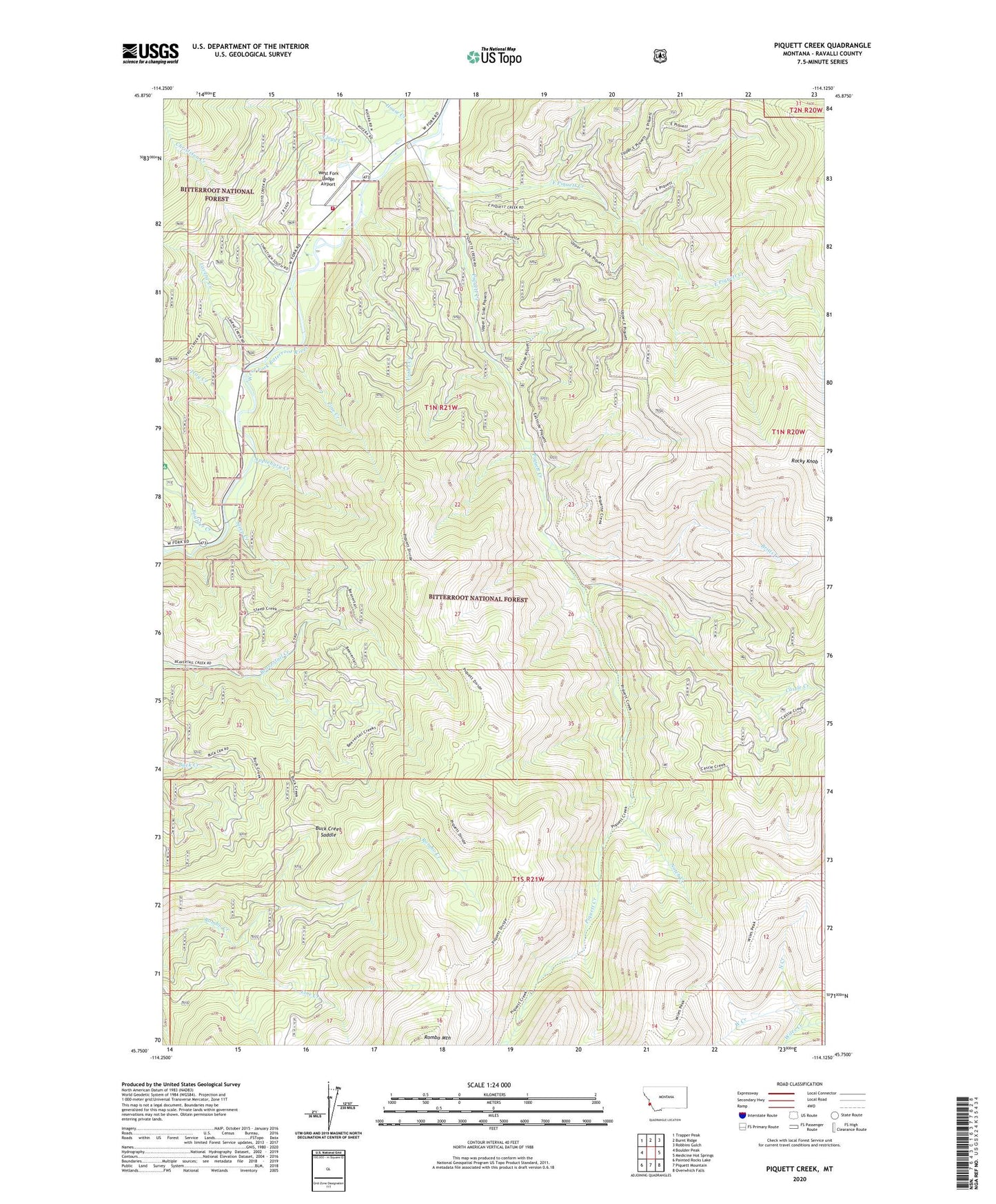 Piquett Creek Montana US Topo Map Image