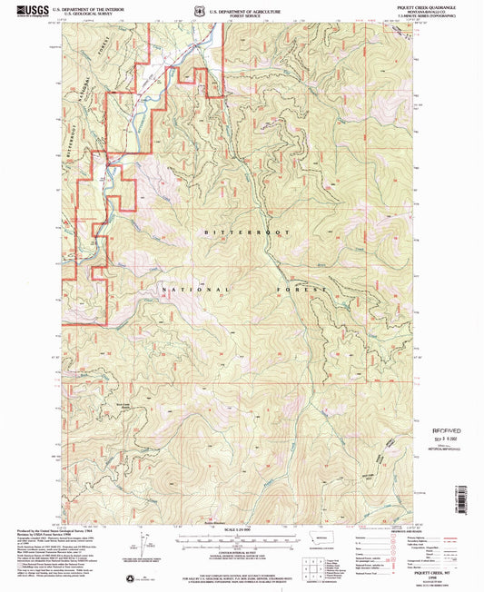 Classic USGS Piquett Creek Montana 7.5'x7.5' Topo Map Image