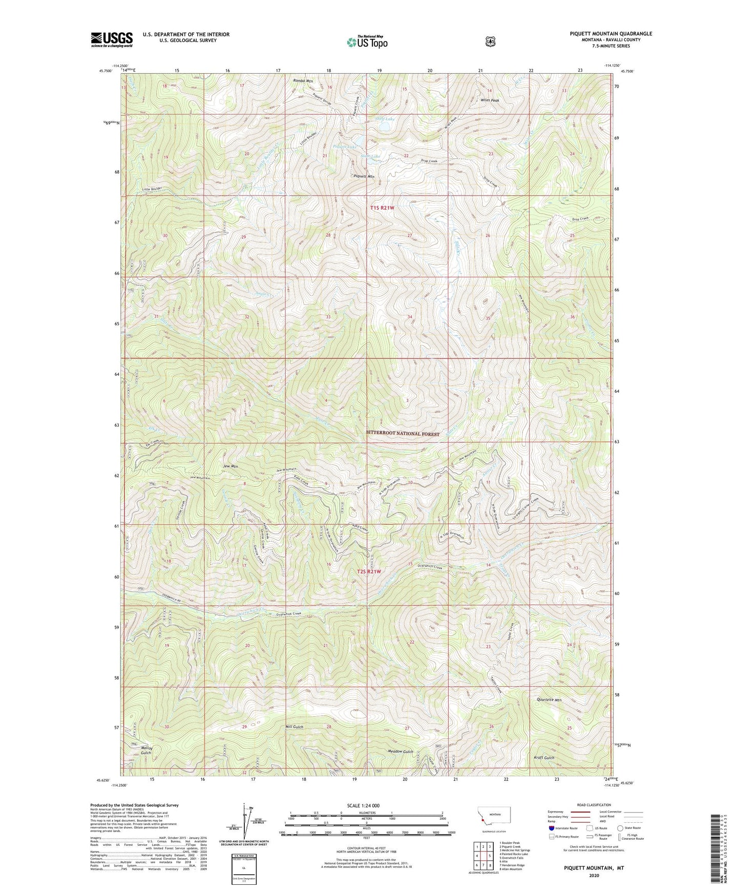 Piquett Mountain Montana US Topo Map Image