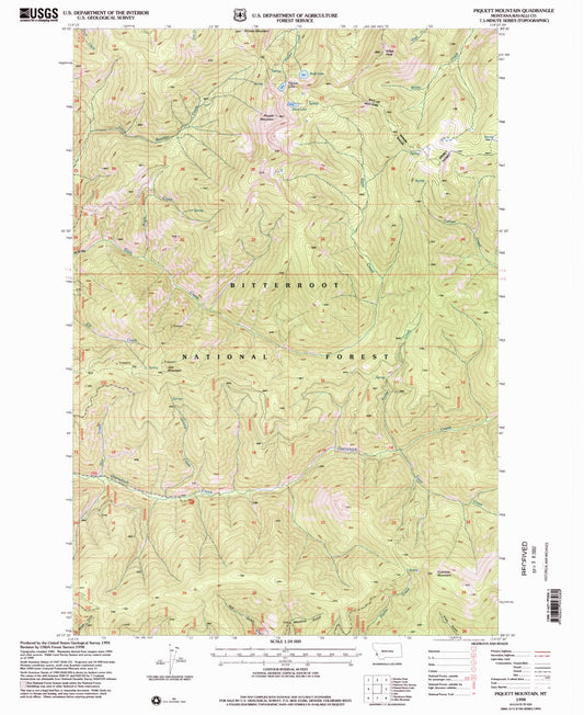 Classic USGS Piquett Mountain Montana 7.5'x7.5' Topo Map Image