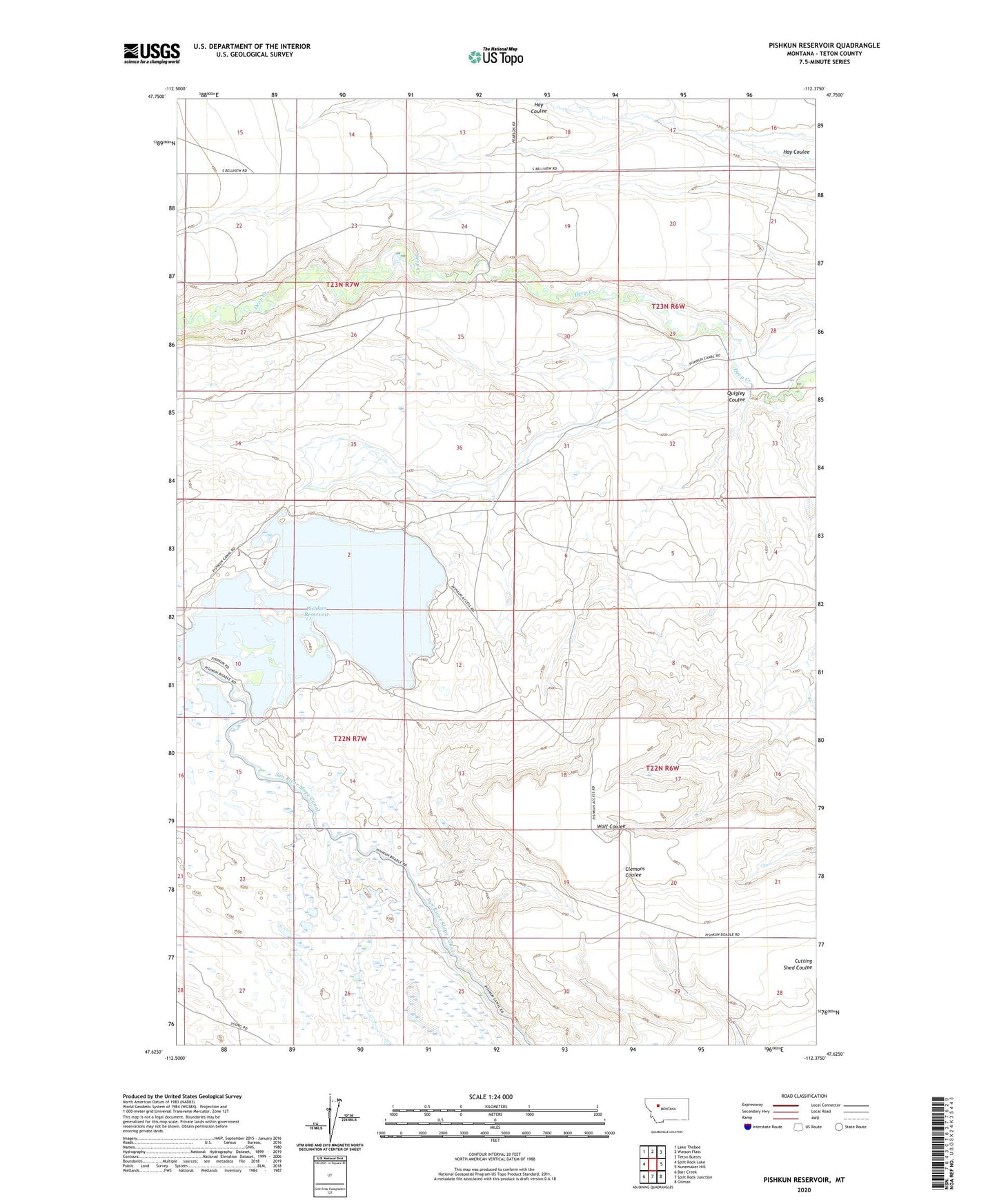 Pishkun Reservoir Montana US Topo Map Image