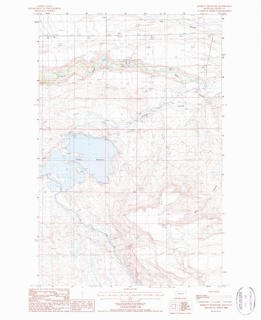 Classic USGS Pishkun Reservoir Montana 7.5'x7.5' Topo Map Image