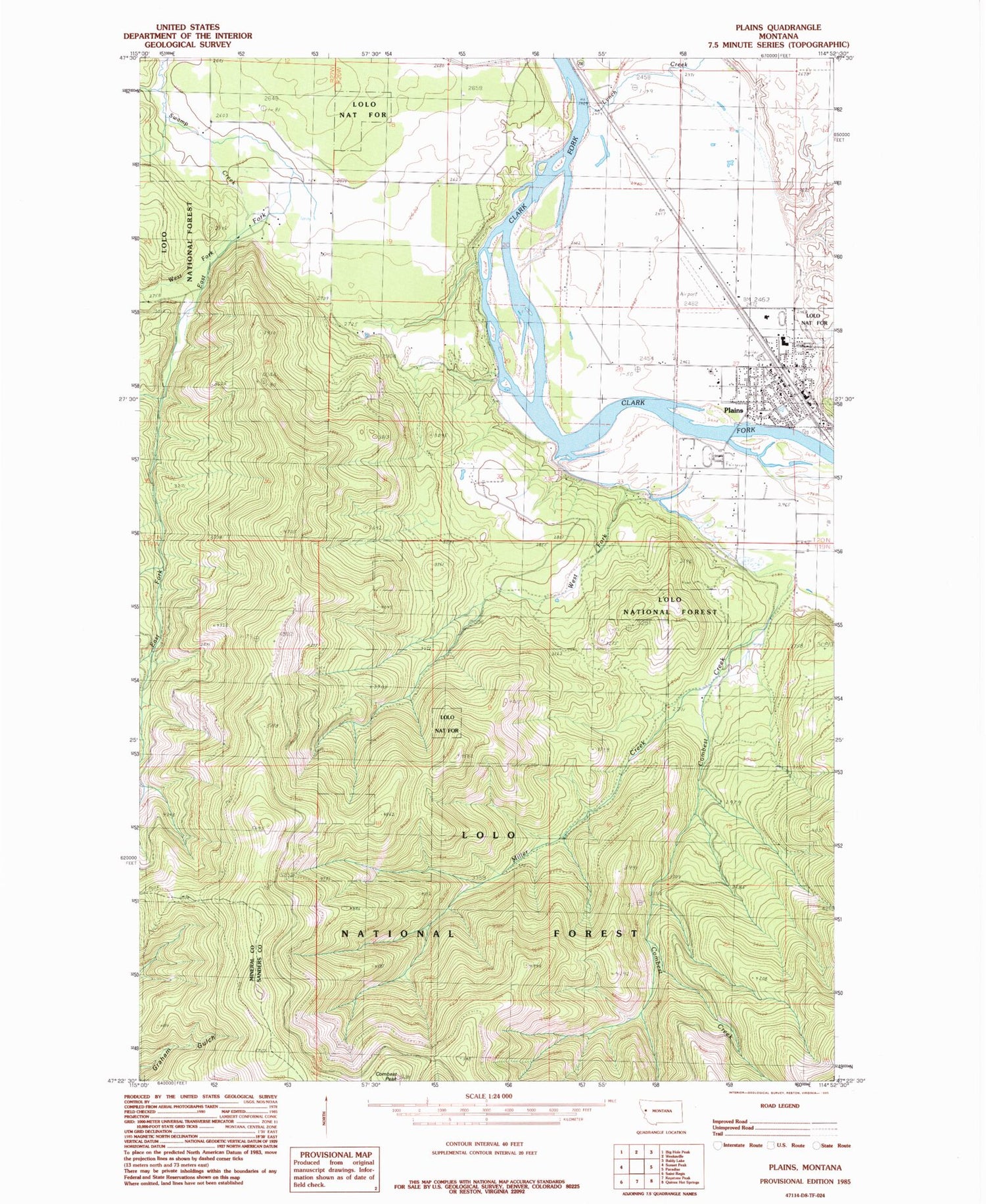 Classic USGS Plains Montana 7.5'x7.5' Topo Map Image