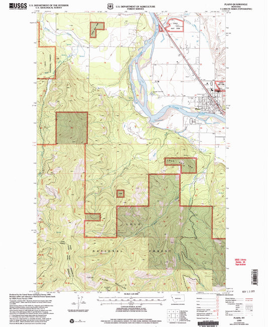 Classic USGS Plains Montana 7.5'x7.5' Topo Map Image
